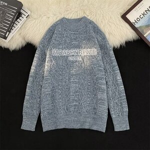 MA608-P70日系提花圆领毛衣秋冬季宽松情侣字母印花外穿针织线衣图片