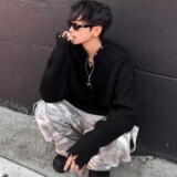 MA735-P60时尚半拉链cleanfit破坏毛边针织衫宽松慵懒毛衣，男装针织衫/毛衣，星座1611A