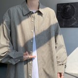 MA492-P45日系复古v无性别格子衬衫长袖格纹衬衣春秋宽松情侣外套，男装衬衫，星座1611A