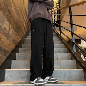 灯芯绒300克休闲裤春秋美式复古高街高级感直筒阔腿长裤图片