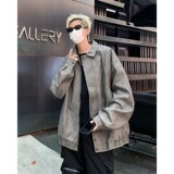 MA503-P75复古肌理感PU皮衣痞帅机车夹克宽松分割设计翻领外套，男装夹克，星座1611A
