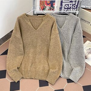 MA609-P63复古高级感V领毛衣美式潮牌宽松休闲百搭针织毛衫外套图片