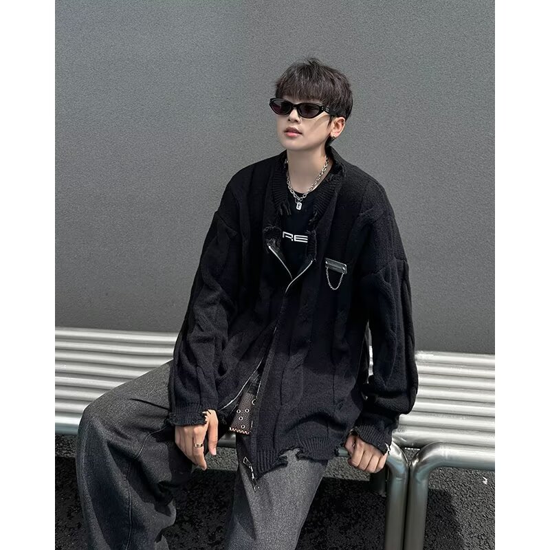 MA562-P52复古流苏破洞针织开衫毛衣美式小众宽松针织衫上衣,男装针织衫/毛衣,星座1611A