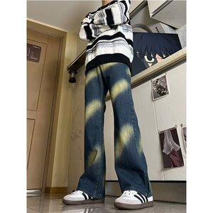 MA751-P50复古水洗做旧扎染宽松牛仔裤高街vibe风微喇叭裤潮牌图片