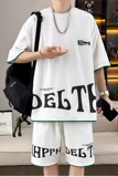 MC471-P36美式复古华夫格休闲大码字母印花五分袖男夏季宽松套装，男装休闲套装，星座1611A