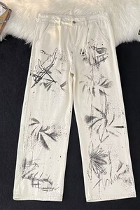 MC663-P50风涂鸦牛仔裤秋季新款设计感裤子高街宽松休闲阔腿裤图片
