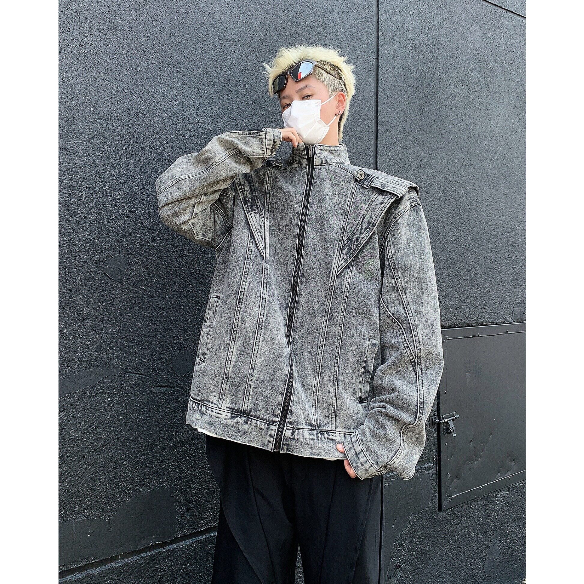 MA518-P75美式复古重工拼接短款牛仔外套潮牌cleanfit机车服夹克,男装工装外套,星座1611A