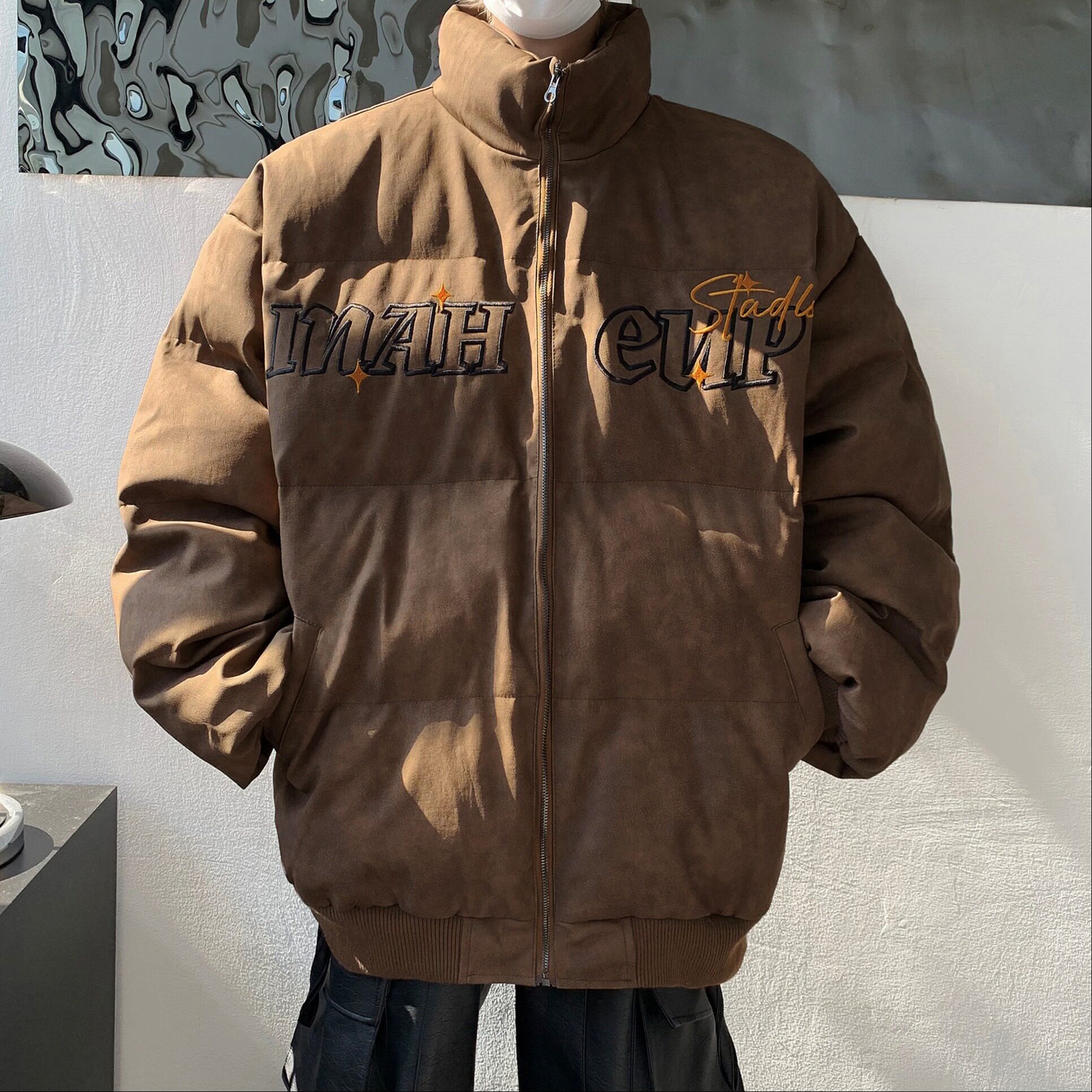 MA691-P103美式复古做旧皮面包服棉衣刺绣加厚宽松棉服皮衣外套,男装皮衣,星座1611A