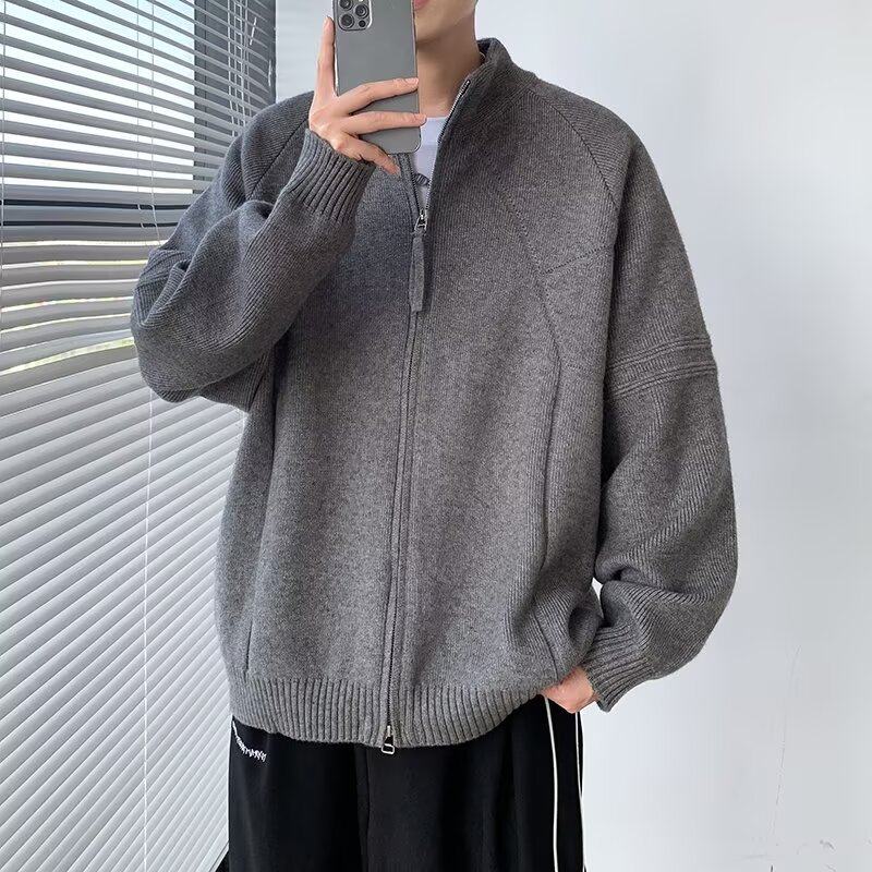 MA637-P65慵懒风简约百搭纯色重磅拉链毛衣针织立领开衫,男装针织衫/毛衣,星座1611A