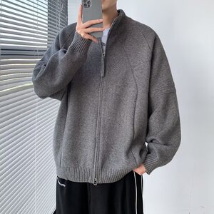 MA637-P65慵懒风简约百搭纯色重磅拉链毛衣针织立领开衫图片