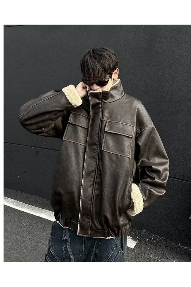 MA768-P98新款立领棉衣外套夹克宽松加厚保暖羊羔毛皮毛一体棉服,男装夹克,星座1611A