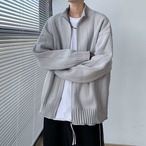 MA636-P65痞帅立领针织开衫外套新款慵懒风宽松休闲毛衣潮图片