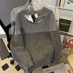 冬季海马毛刷毛复古V领纯色慵懒针织衫休闲套头外套毛衣图片