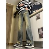 MA668-P52黄泥色直筒裤长裤美式嘻哈牛仔裤潮微弹水洗常规牛仔裤，男装牛仔裤，星座1611A