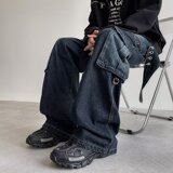 MA509-P66新款复古先锋解构口袋重工水洗做旧宽松直筒牛仔裤，男装牛仔裤，星座1611A