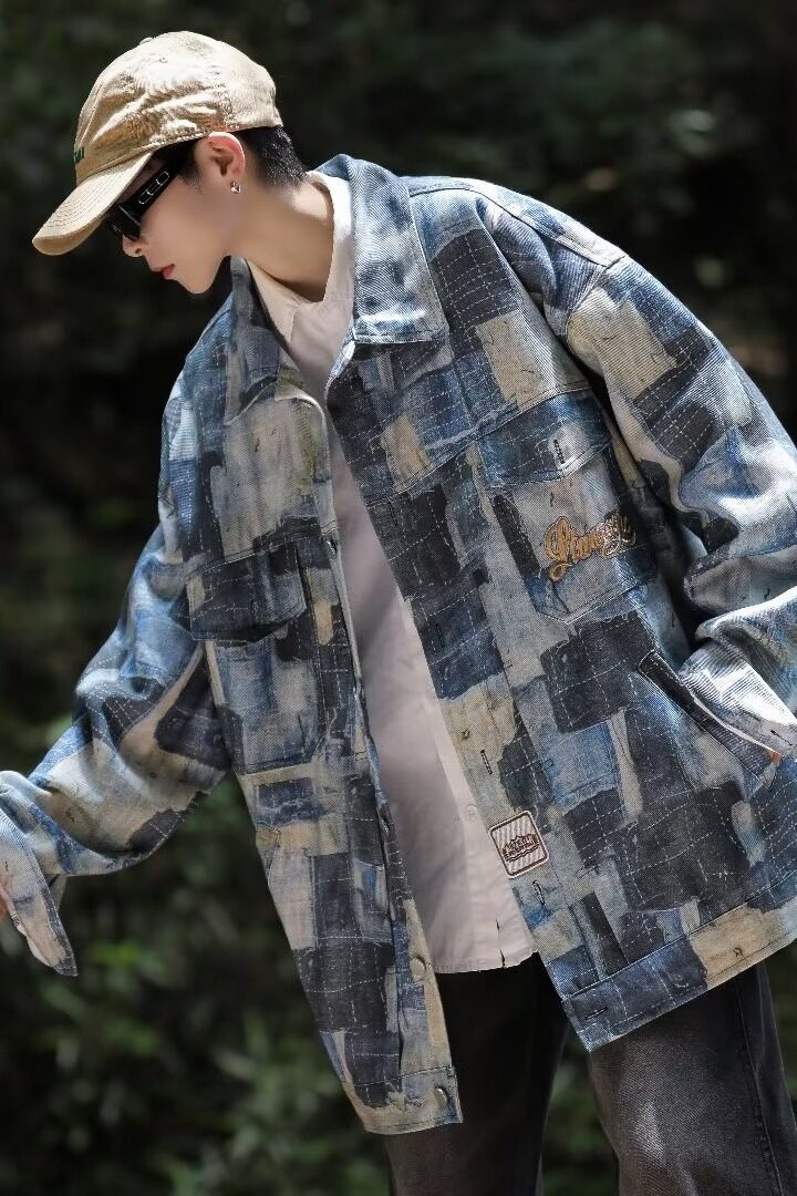MC611-P70美式设计感撞色牛仔夹克秋季街头宽松百搭情侣款外套,男装夹克,星座1611A