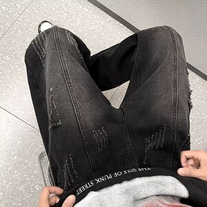 MA630-P52加绒水洗做旧牛仔裤宽松百搭直筒裤高街猫须简约长裤子图片