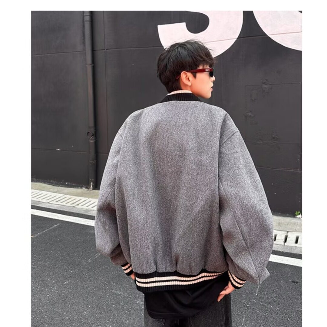 MA712-P75毛呢夹克秋冬季潮牌高级感短款棉衣外套宽松复古棒球服,男装夹克,星座1611A