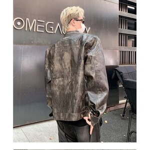 MA542-P95皮衣夹克垫肩外套小立领机车服新款美式复古痞帅皮夹克图片