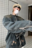 MA522-P78美式复古水洗做旧牛仔外套宽松百搭浮雕异形机甲夹克，男装工装外套，星座1611A