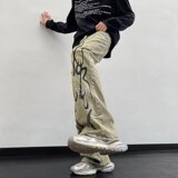 MA582-P45美式复古黄泥色水洗做旧宽松牛仔裤，女装牛仔裤，星座1611A