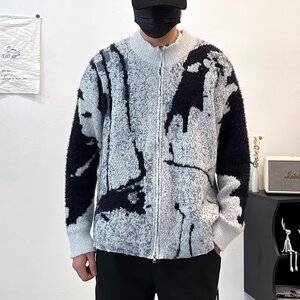 MA688-P62拉链开衫毛衣外套半高领拼色渐变复宽松针织衫图片