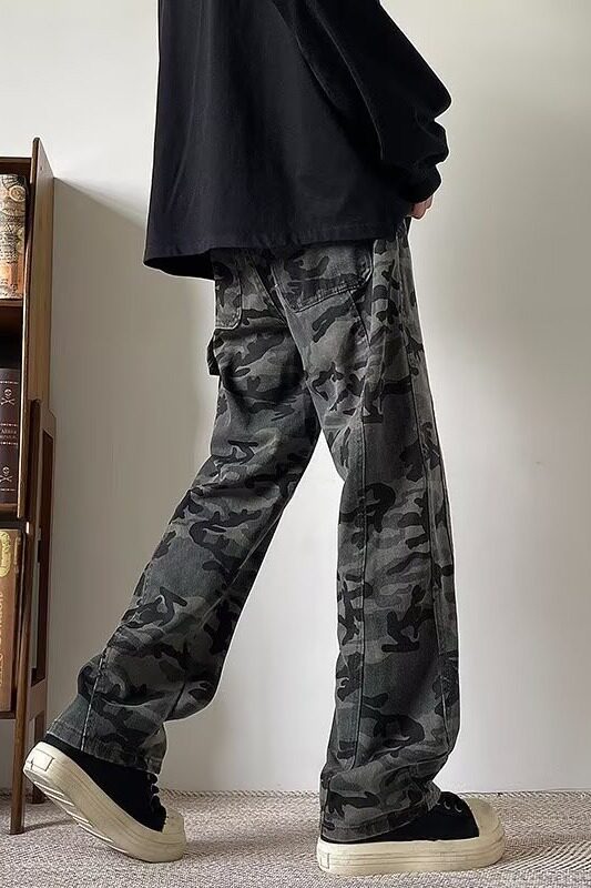 MA638-P45迷彩美式复古高街亚文化废土风做旧水洗直筒牛仔裤常规,男装牛仔裤,星座1611A