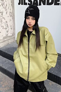 MA430-P73美式复古机车皮衣女2024年新款中性款pu皮夹克短款外套图片