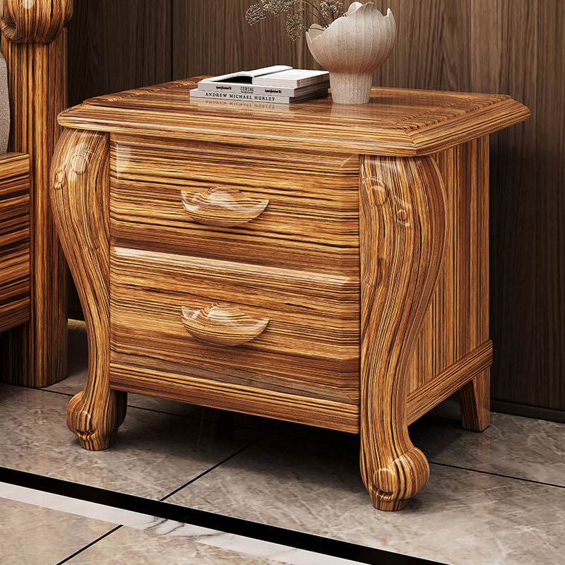 新中式乌金木床头柜欧式主卧床头储藏柜现代家用实木床边收纳柜