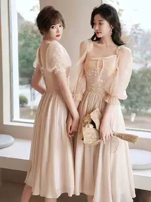 Champagne bridesmaid dress 2021 new winter simple atmosphere Korean little sister Group dress usually wear