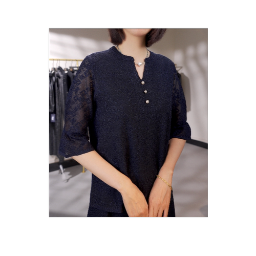 夏季新款百搭时尚气质上档次女装镂空提花短袖针织上衣XT-2515107