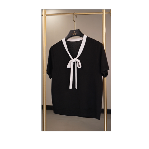 【闲提】夏季洋气百搭气质上档次女装飘带休闲短袖上衣XT-2522082