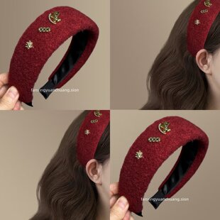 新年红色小马毛呢宽边发箍女高级感气质高颅顶头箍发卡百搭头饰品
