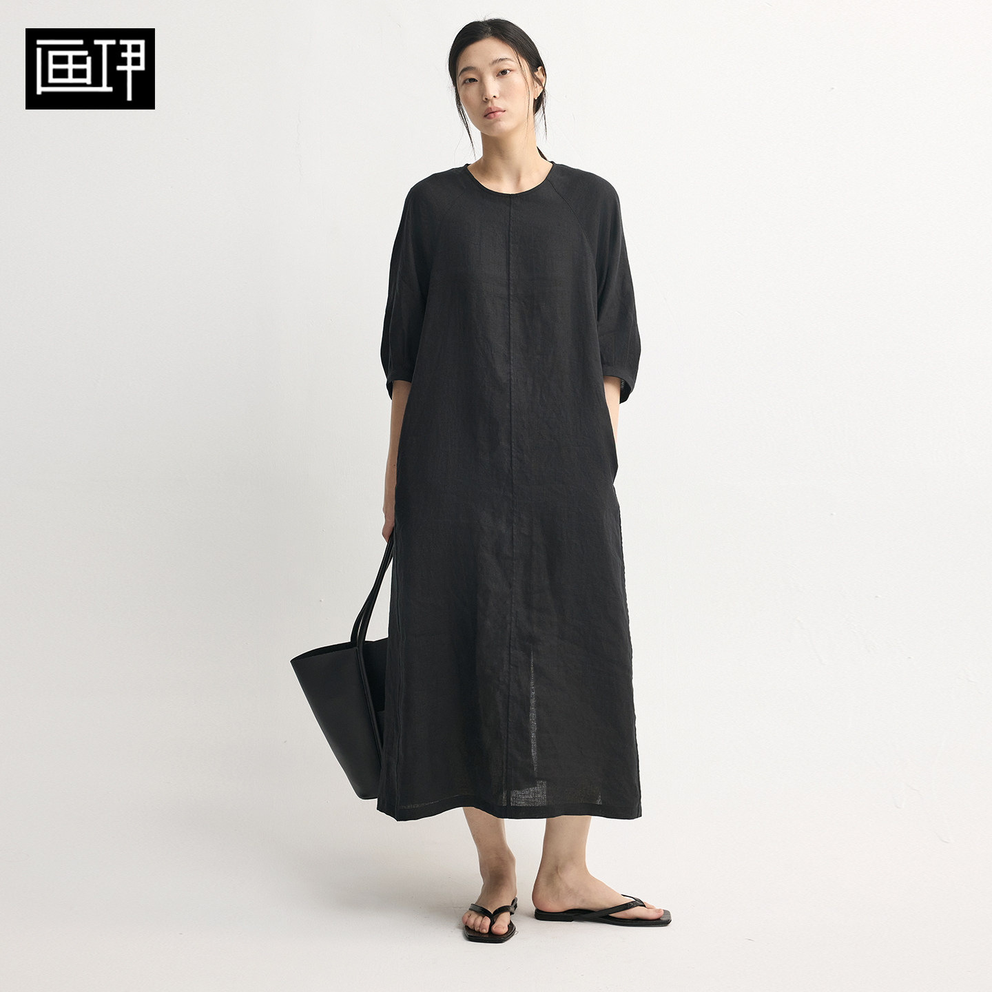 画伊2026夏季100%纯汉麻花苞袖连衣裙长款宽松休闲廓形裙子