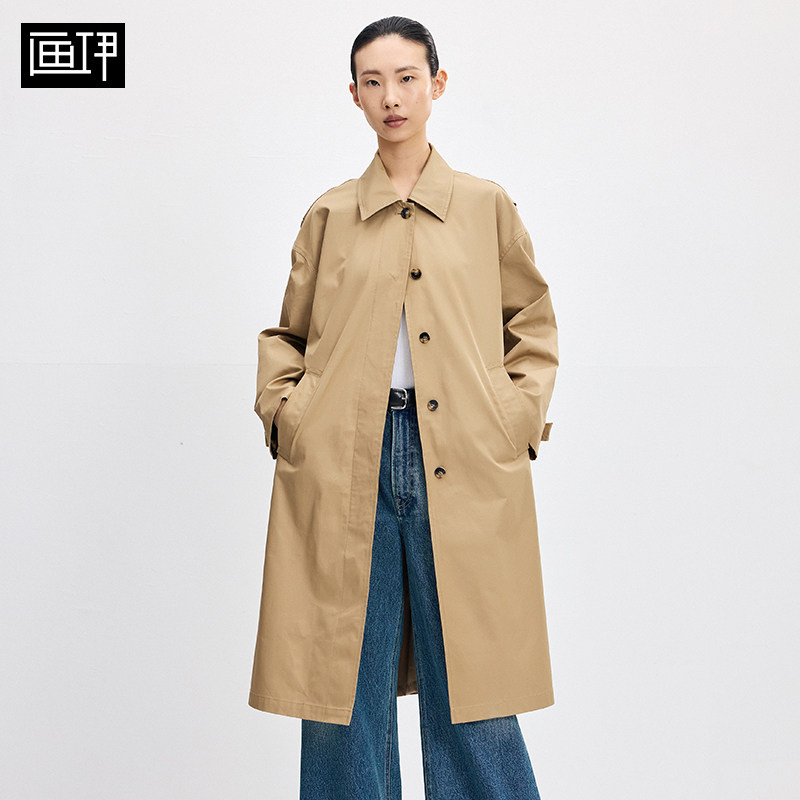 画伊2026春季新品纯棉复古设计感风衣女中长款宽松休闲大衣外套女