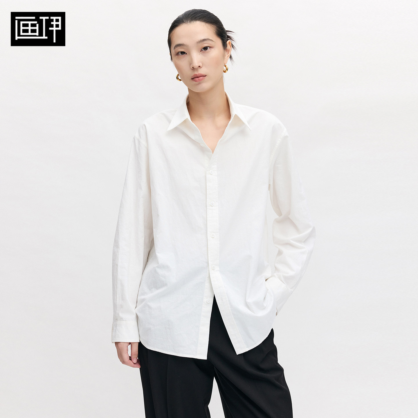 画伊亚麻棉廓形衬衫女2026秋季新品落肩长袖衬衣显瘦宽松上衣5106