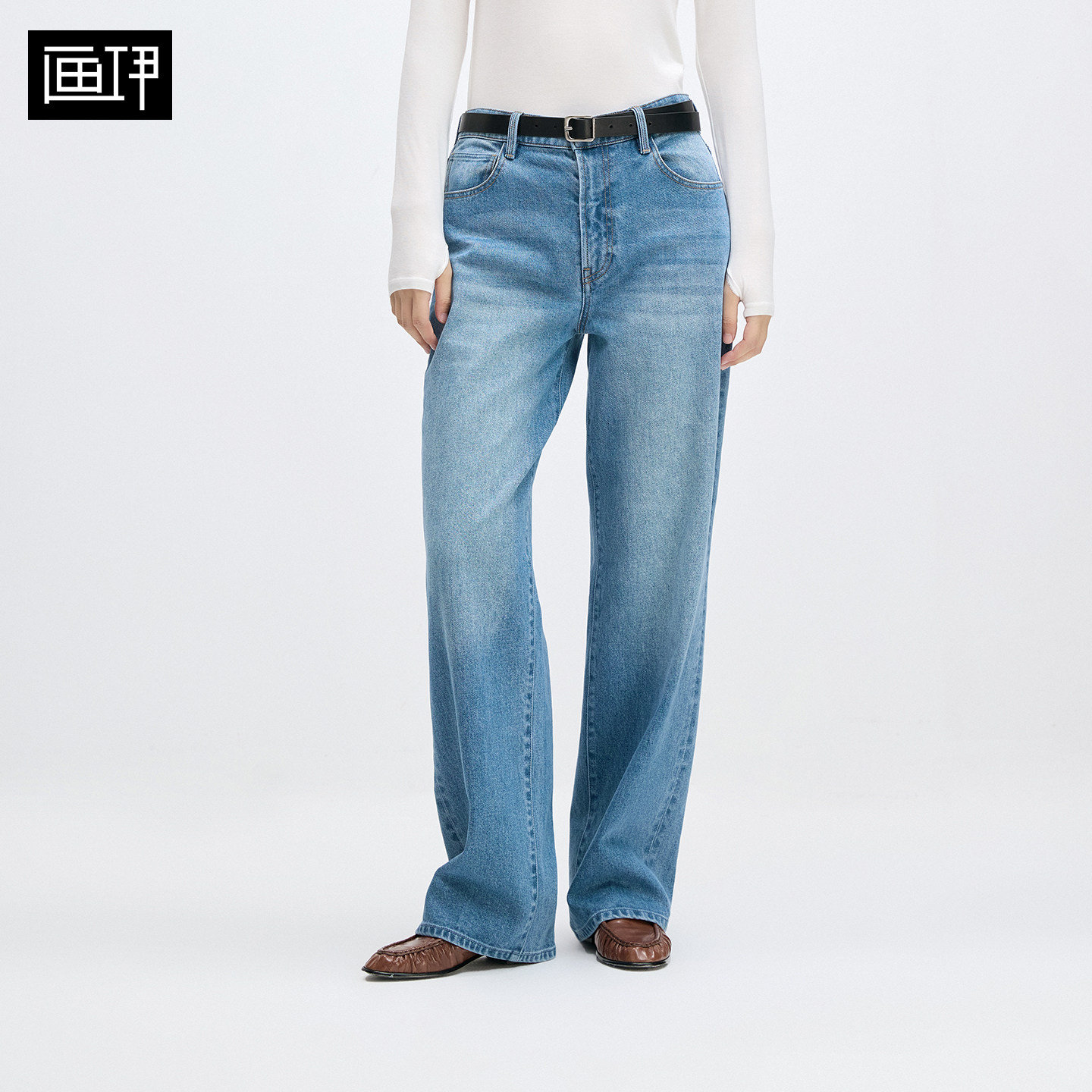画伊百搭中高腰阔腿牛仔裤松弛感宽松休闲直筒裤长裤女6DKZ5041