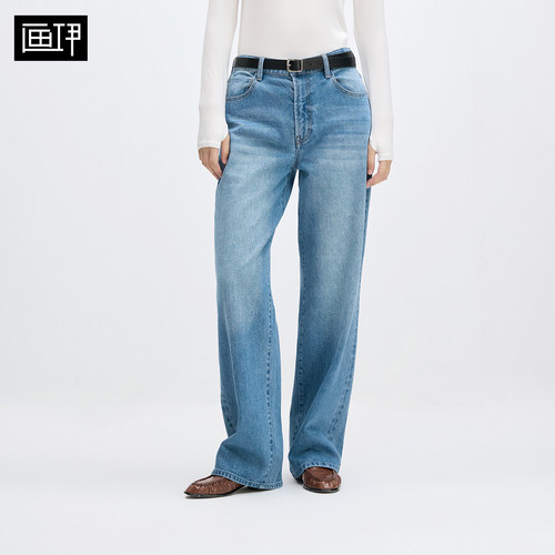 画伊百搭中高腰阔腿牛仔裤松弛感宽松休闲直筒裤长裤女6DKZ5041
