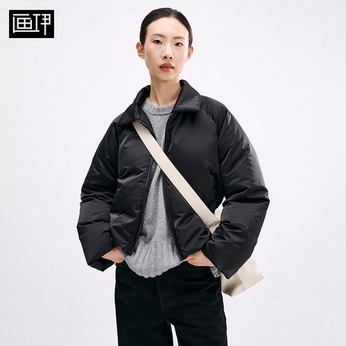 画伊秋冬短款羽绒服女锻面光感小个子保暖白鸭绒拉链外套6AWT4945