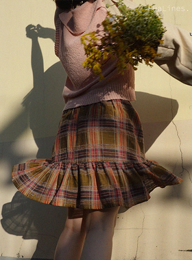 PuaLines.《summer the days》胶囊系列绿色粉紫调格子半身裙