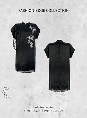 温温【南屏晚钟】新中式醋酸刺绣连衣裙内里加长拼接网纱94505