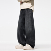 秋冬弯刀牛仔裤 男黑色美式 复古高街宽松直筒大码 PKL 香蕉阔腿长裤