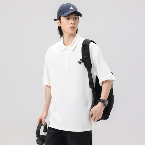 PKL 夏季纯色POLO衫短袖男宽松大码简约休闲百搭翻领T恤衫简约潮