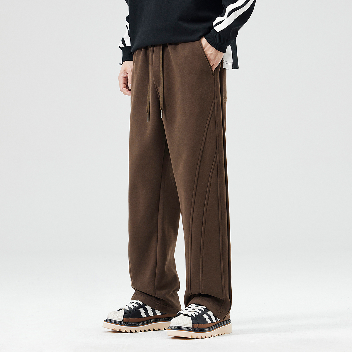 PKL 春夏重磅360g休闲卫裤男运动裤宽松直筒大码拼接设计休闲裤子