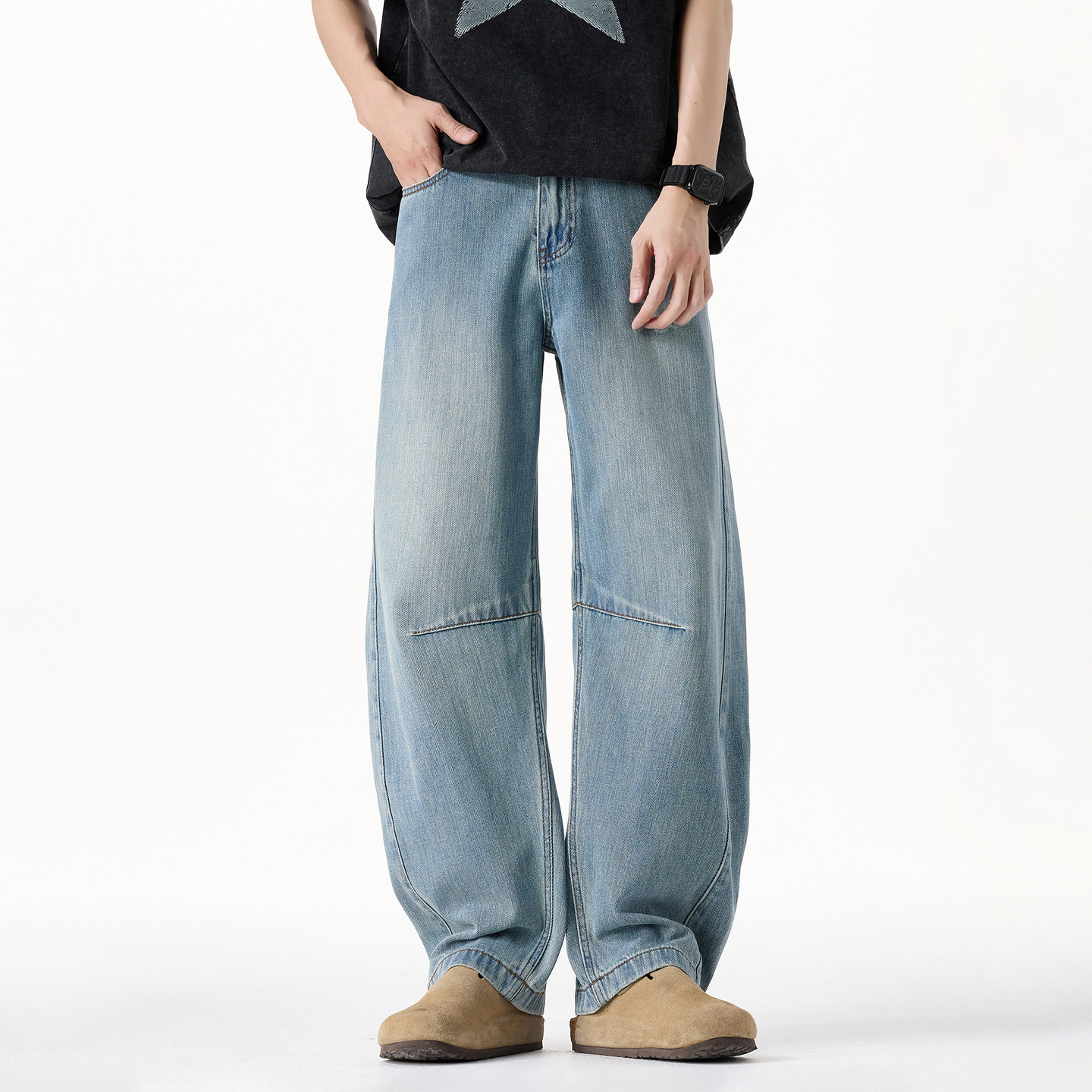 PKL 春夏新款纯棉弯刀牛仔裤男宽松直筒大码美式潮牌阔腿长裤子,男装,牛仔裤,淘宝优惠券,粉丝福利购,淘宝优惠卷