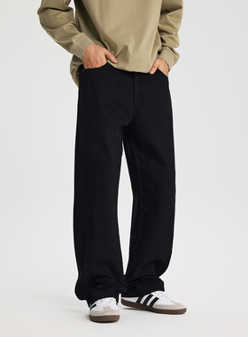 PKL 秋冬重磅330g纯棉休闲裤男宽松直筒黑色工装裤休闲百搭阔腿裤