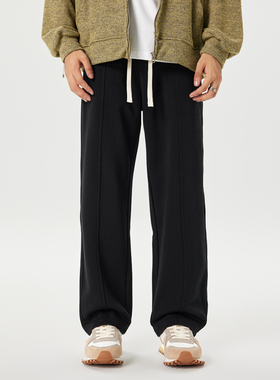 PKL 重磅灰色卫裤男春夏宽松直筒大码黑色阔腿美式休闲运动裤百搭