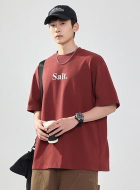 PKL 夏季300g重磅纯棉短袖T恤男宽松大码美式印花字母圆领体恤衫