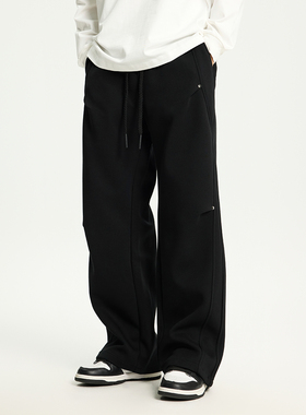 PKL 秋冬休闲裤男卫裤宽松直筒大码运动裤美式潮牌阔腿拼接长裤子