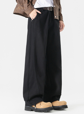 PKL 秋冬重磅纯棉休闲裤男工装裤宽松直筒大码美式潮立体拼接设计